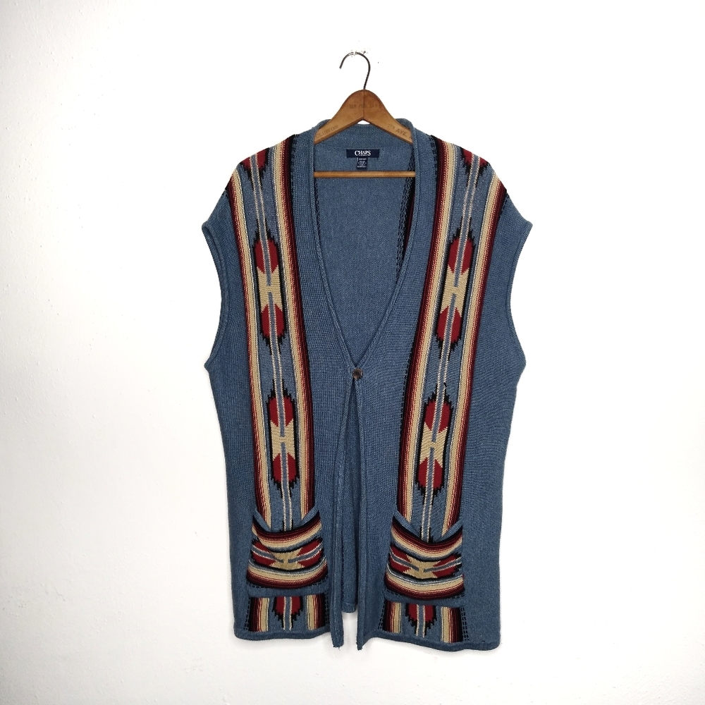 Chaps Denim sweater vest blue multi be size 1x